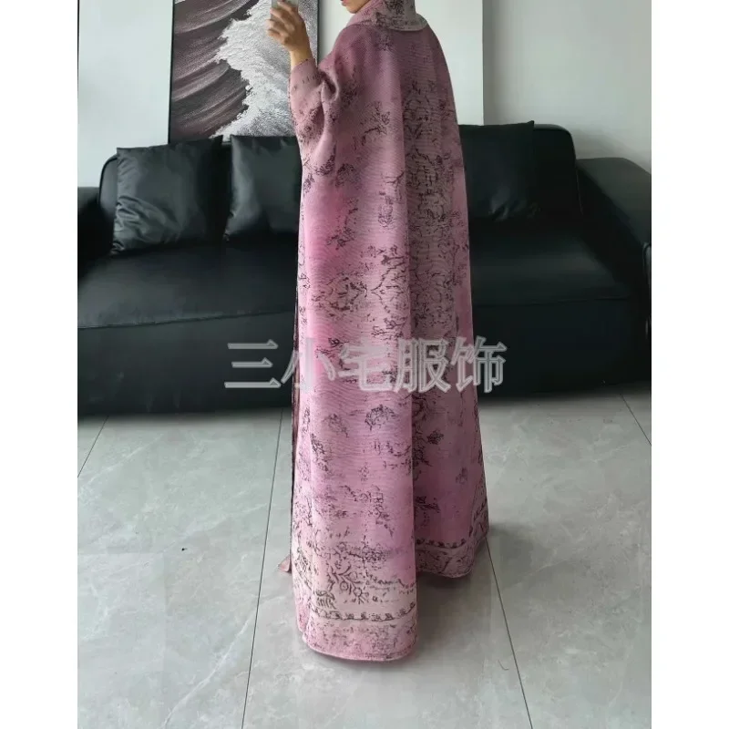 Женское Плиссированное длинное пальто элегантная розовая абайя в мусульманском