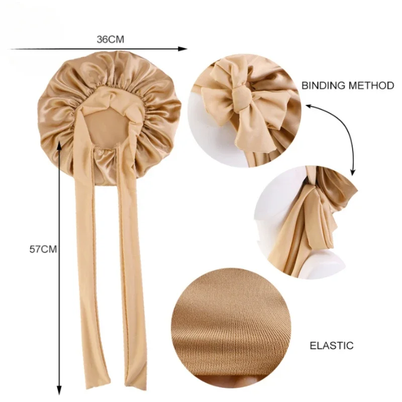 Атласный чепчик шелковый регулируемый для сна волос с завязками чепчики женщин и