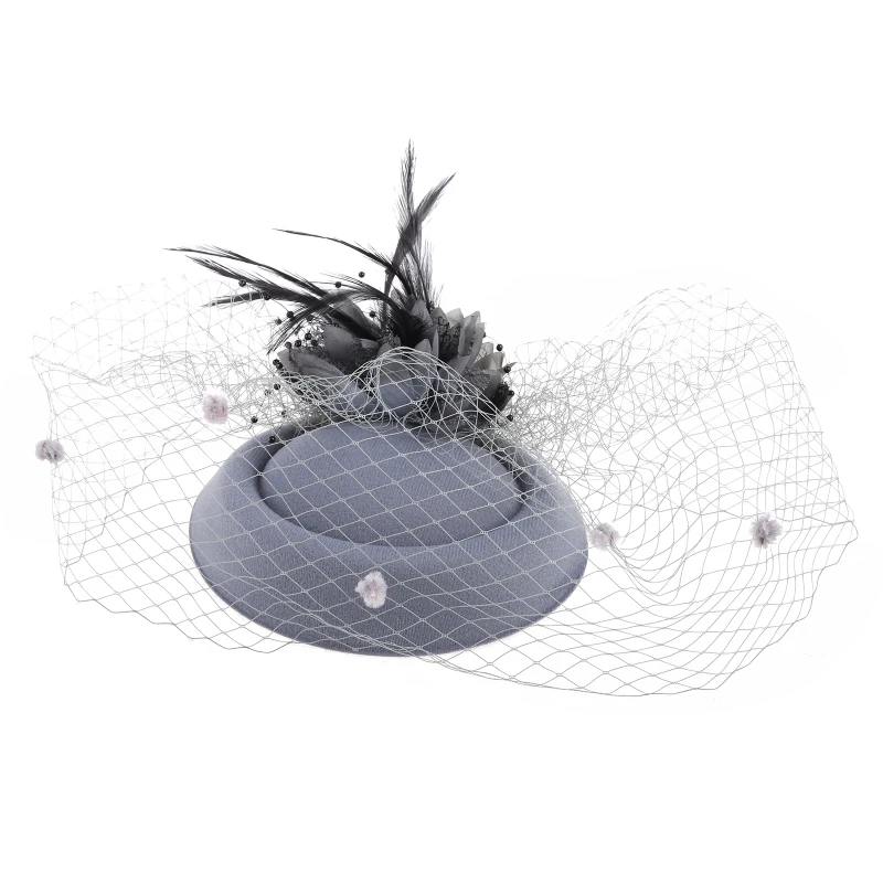 Шляпка-«Таблетка» Женская, Вуалетка с цветами и перьями, зажим для волос, коктейльный головной убор для чайвечерние, 4XBF