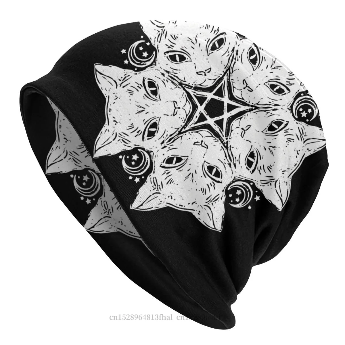 Шляпа шапки Готическая тонкая шапка для мужчин и женщин с котом пентаграммой