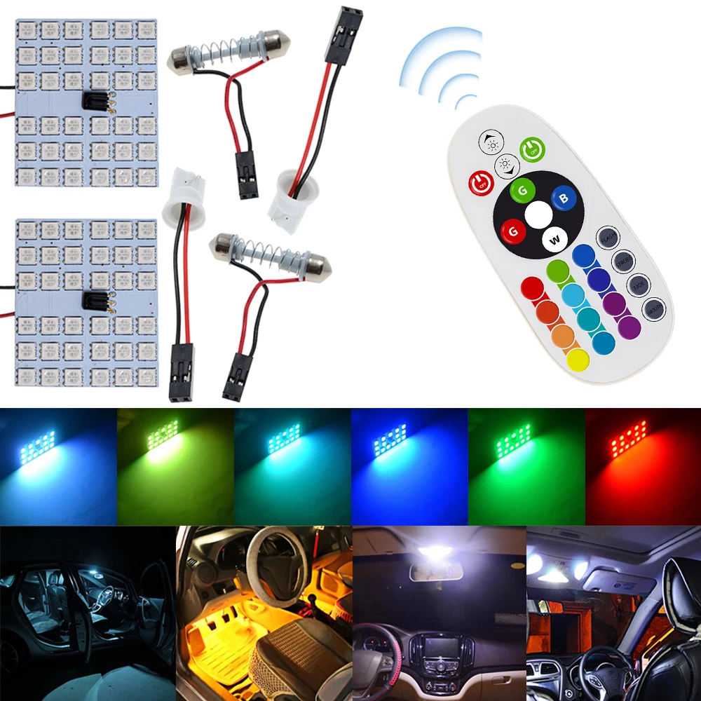 

2pcs Car Led T10 5050 36SMD BA9S 12V Remote Controller RGB Panel Interior Auto Reading Bulb Atmosphere Dome Festoon Adapter Lamp