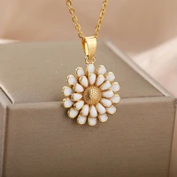 cute daisy necklaces for women stainless steel chain chrysanthemum enamel pendant necklace bohojewelry gift bijoux femme