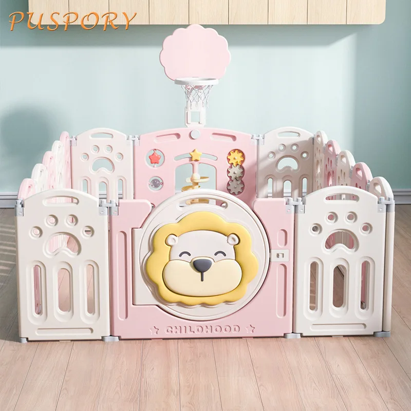 Baby Playpens Cute Pink Lion Indoor Home Child Games Guardrail Give Away Crawling mat Foldable Newborn Toddler Playground Space