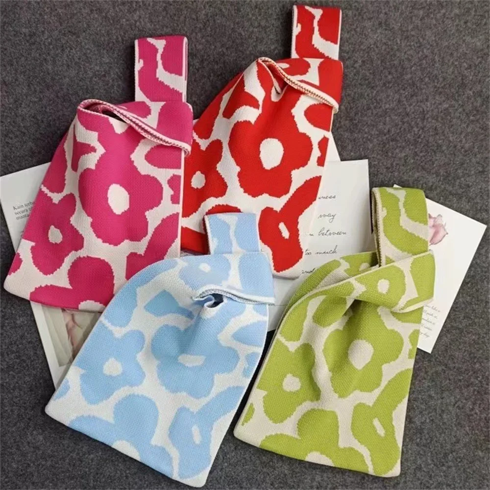 Women New Flower Knitted Handbag Fashion Handmade Shoulder Bag Lady Leisure Tote Bag Japanese Student Reusable Shopping Bags