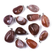 20pcslot natural carnelian pendants with stainless steel snap on bails tumbled stone nuggets stainless steel color diy jewelry