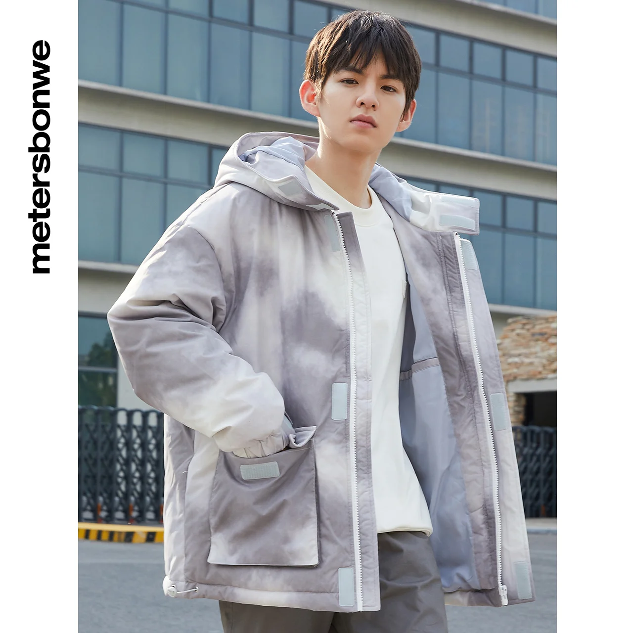 Metersbonwe New Dyed Down Jacket Men Winter Warm Coat Hooded Anti-snow Loose Outerwear Big Pockets Brand Short Down Coat Fashion
