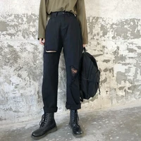 black jeans women high waist summer vintage chic distressed hole harajuku all match denim trousers korean fashion new streetwear