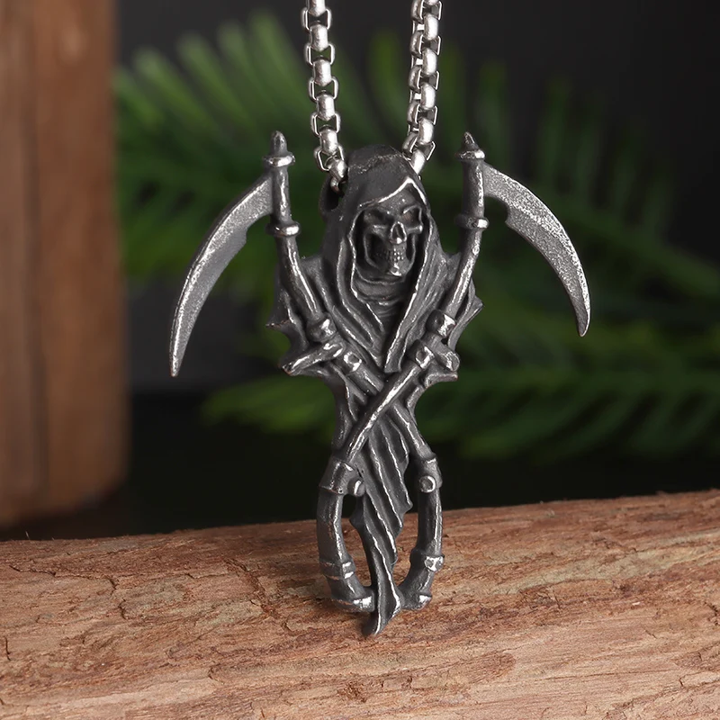 

New Arrival Gothic Reaper's Scythe Pendant Hell Demon Necklace Men's Biker Rock Punk Party Jewelry Halloween Gifts