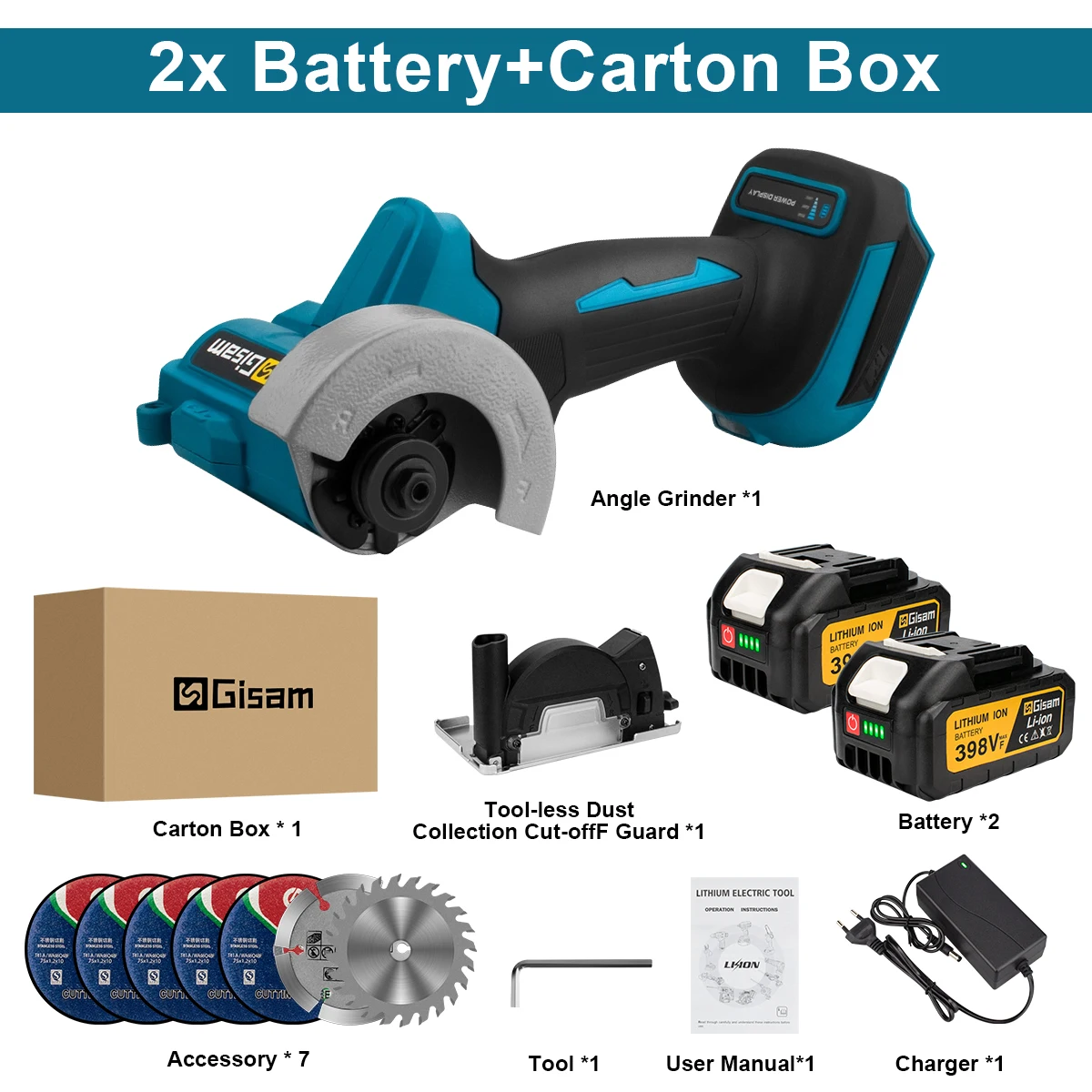 Бесщеточная угловая шлифовальная машина Gisam 76 мм для батареи Makita 18 В