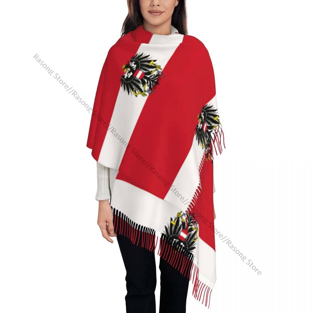 Шарф с кисточками большой размер 196*68 см зимняя теплая шаль из пашмины накидка