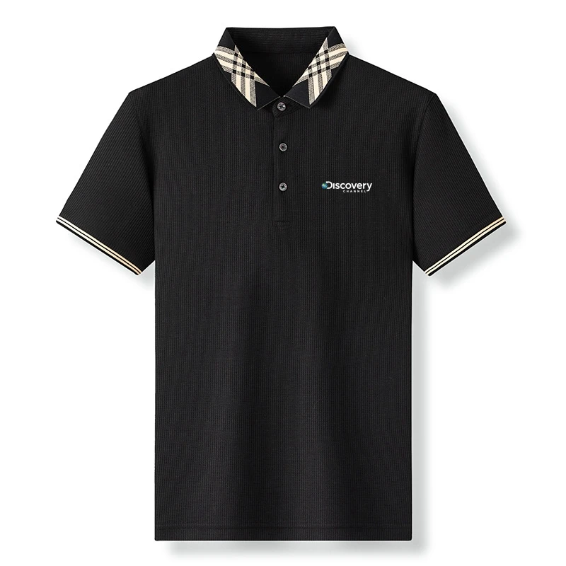 

Discovery Channel Summer New Men's Polo Golf Shirt Turn-down Collar Short Sleeve Loose Button Check Casual Comfort Fashion Tops