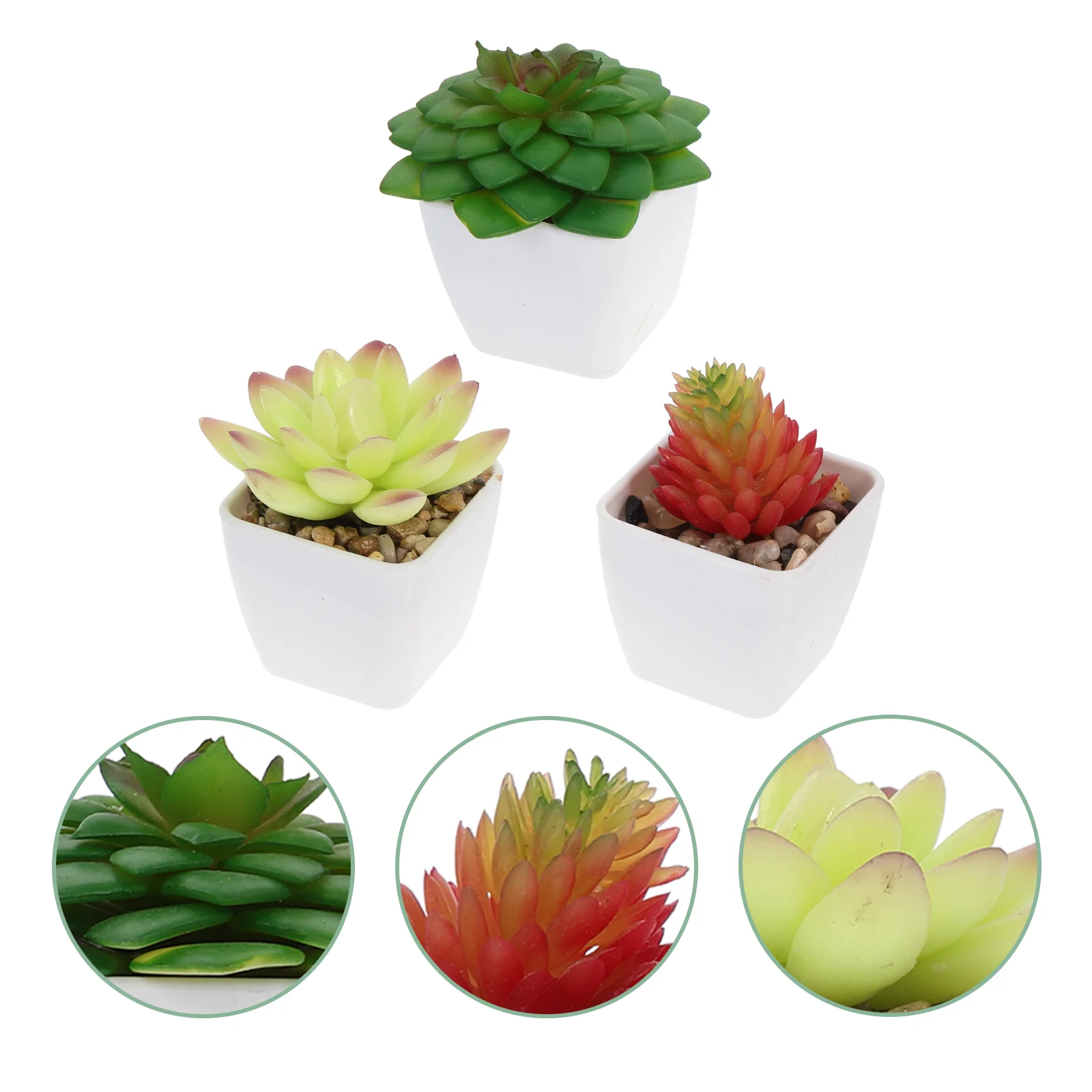 

3pcs Simulated Succulent Plant Bonsai Adornments Ceramic Ornaments Home Supplies