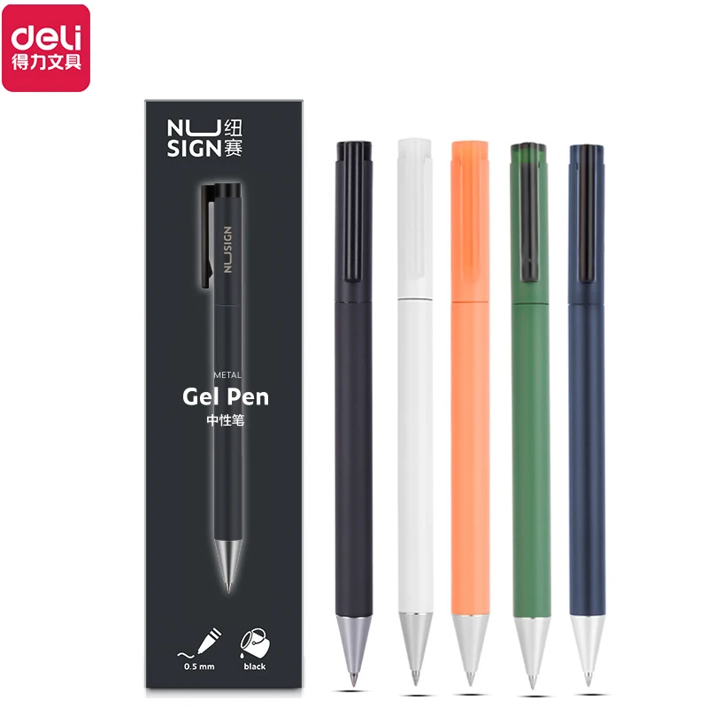 

Deli Nusign Gel Pen Metal Rotate 0.5MM Black Ink Ballpoint Stylo Bullet Student Business Writing Rollerball Stationery Pens