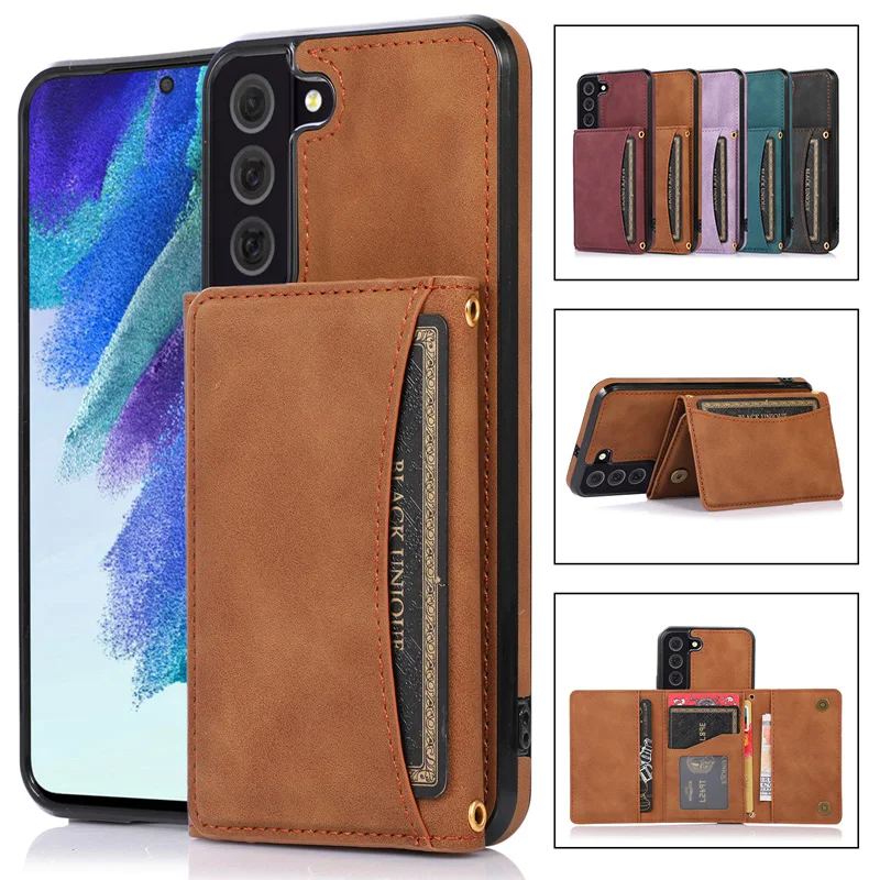 

Triple Folded Premium Matte Leather Case for Samsung S22 S21 S20 S10 Card Slots Kickstand Flip Cover for Galaxy A12 A51 A32 A52
