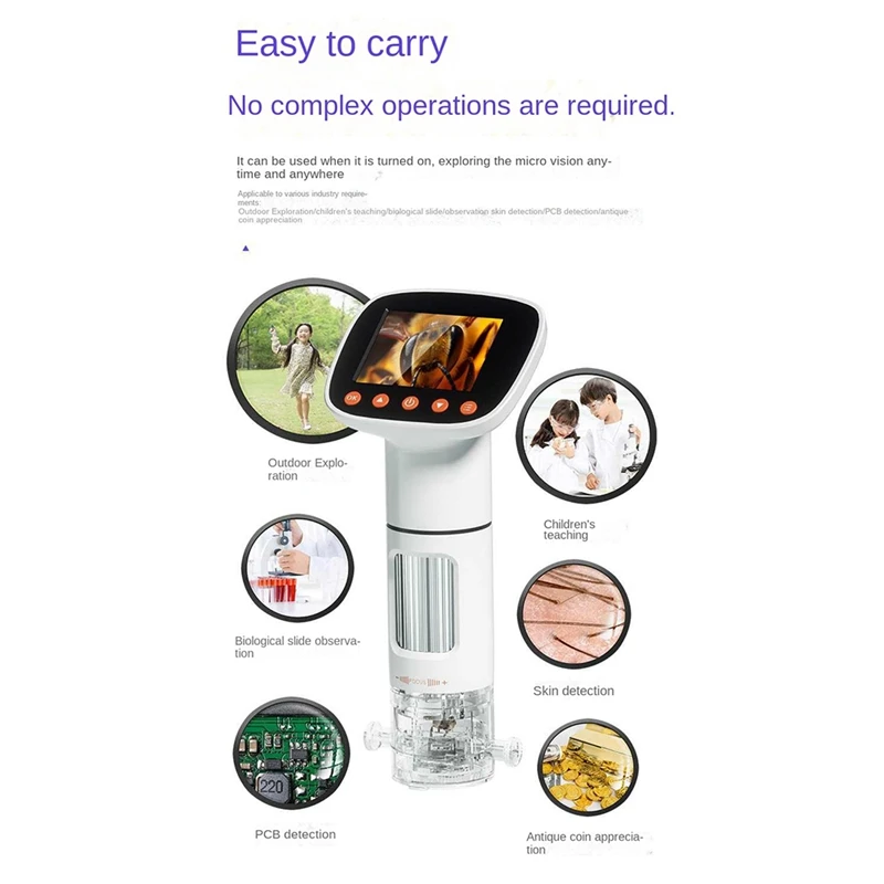 

2 Inch 1080P LCD Digital Microscope White 50X-1000X Portable Electron Microscope