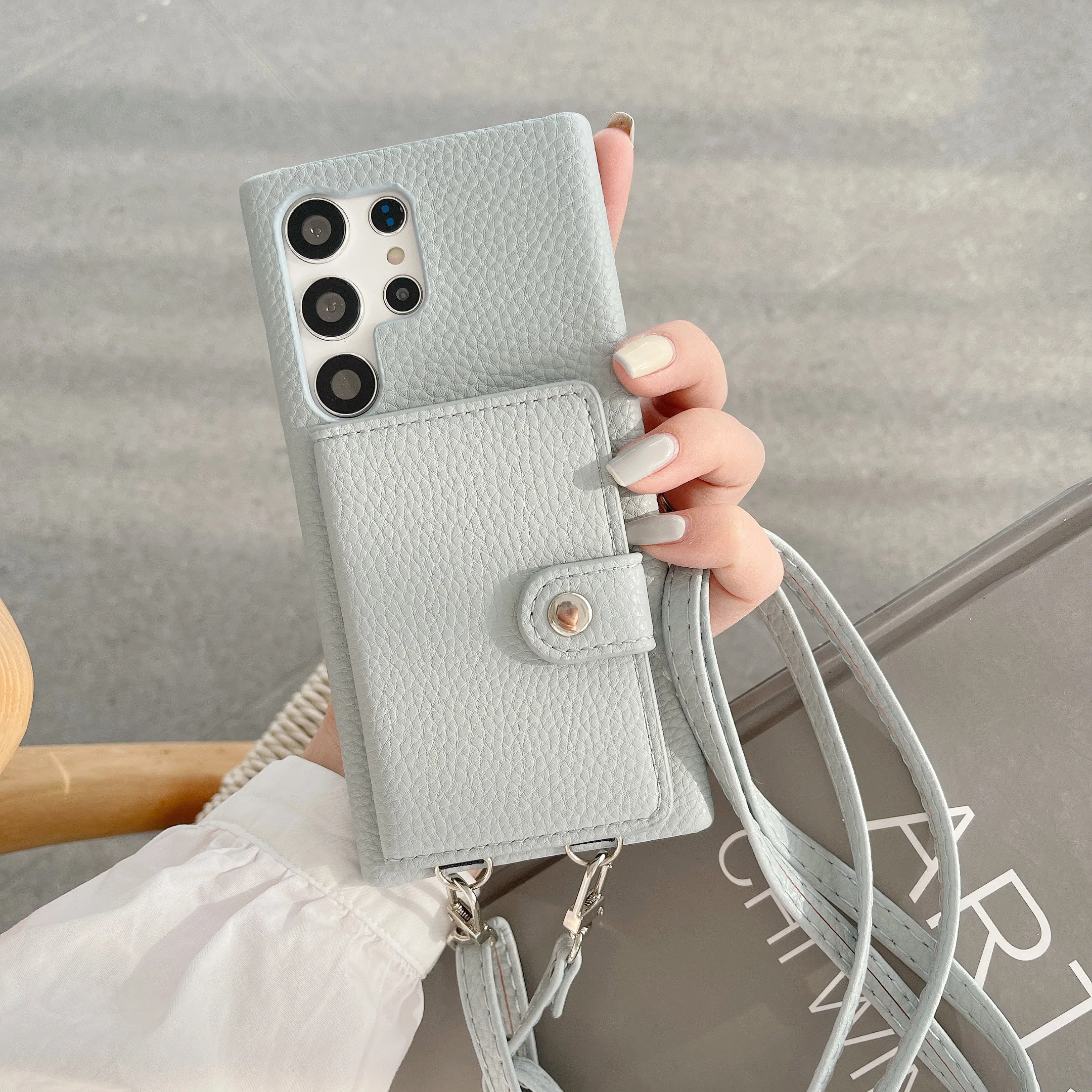 Fashion Litchi Leather Neck Shoulder Strap Phone Case For Samsung S23 Ultra S20 S21 S22 Note 8 9 10 20 Crossbody Wallet Cover