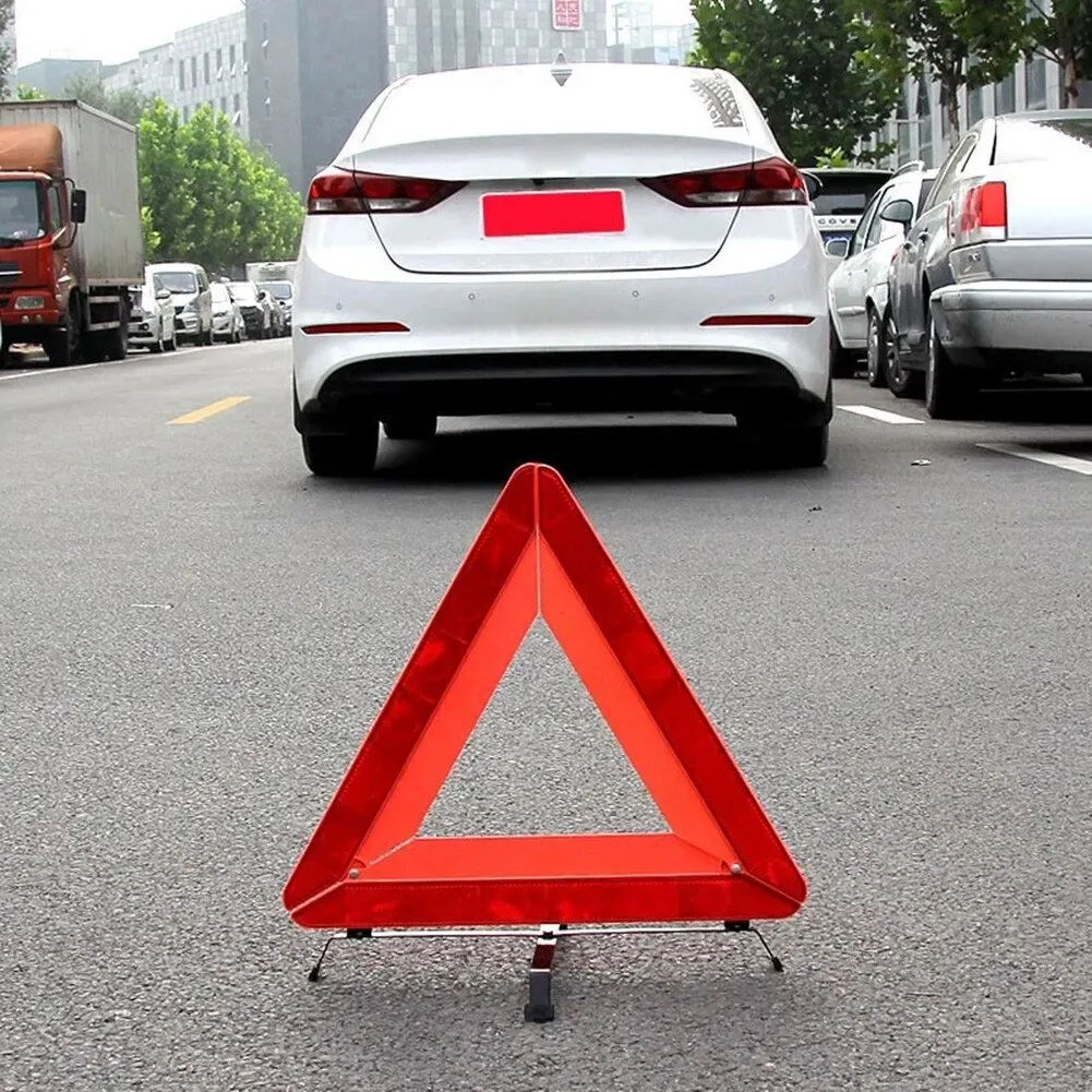 Car Emergency Breakdown Warning Triangle Red Reflective Road Safety Hazard Car Tripod Portable Foldable Stop Sign Reflector