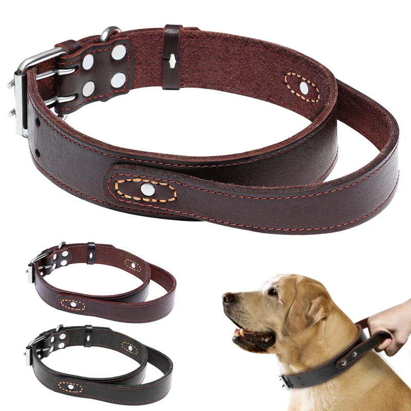 

No Pull Genuine Leather Dog Collar Durable Real Leather Dogs Collars Quick Control Pet Training Collars For Medium Large Dogs