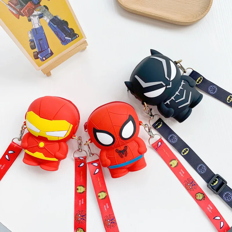 Q Version Ironman Spiderman Children's 3D Bag Mini Shoulder Bag Cartoon Panther Silicone Coin Purse Boy Crossbody Bags