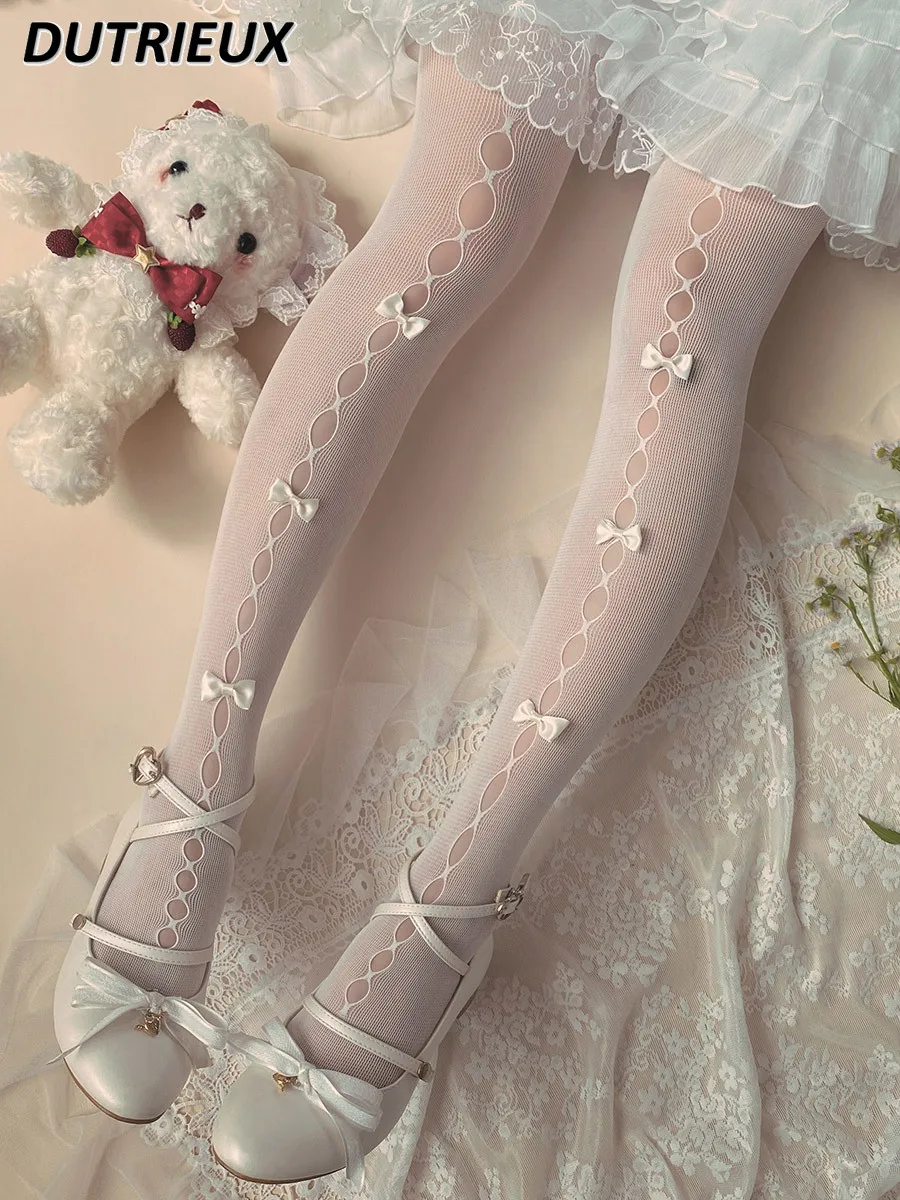 

Japanese Style New Lolita Sweet Handmade Bow Hollow Lace Pantyhose Beautiful Girl Cute Panty-Hose Women's Bottoming Tights