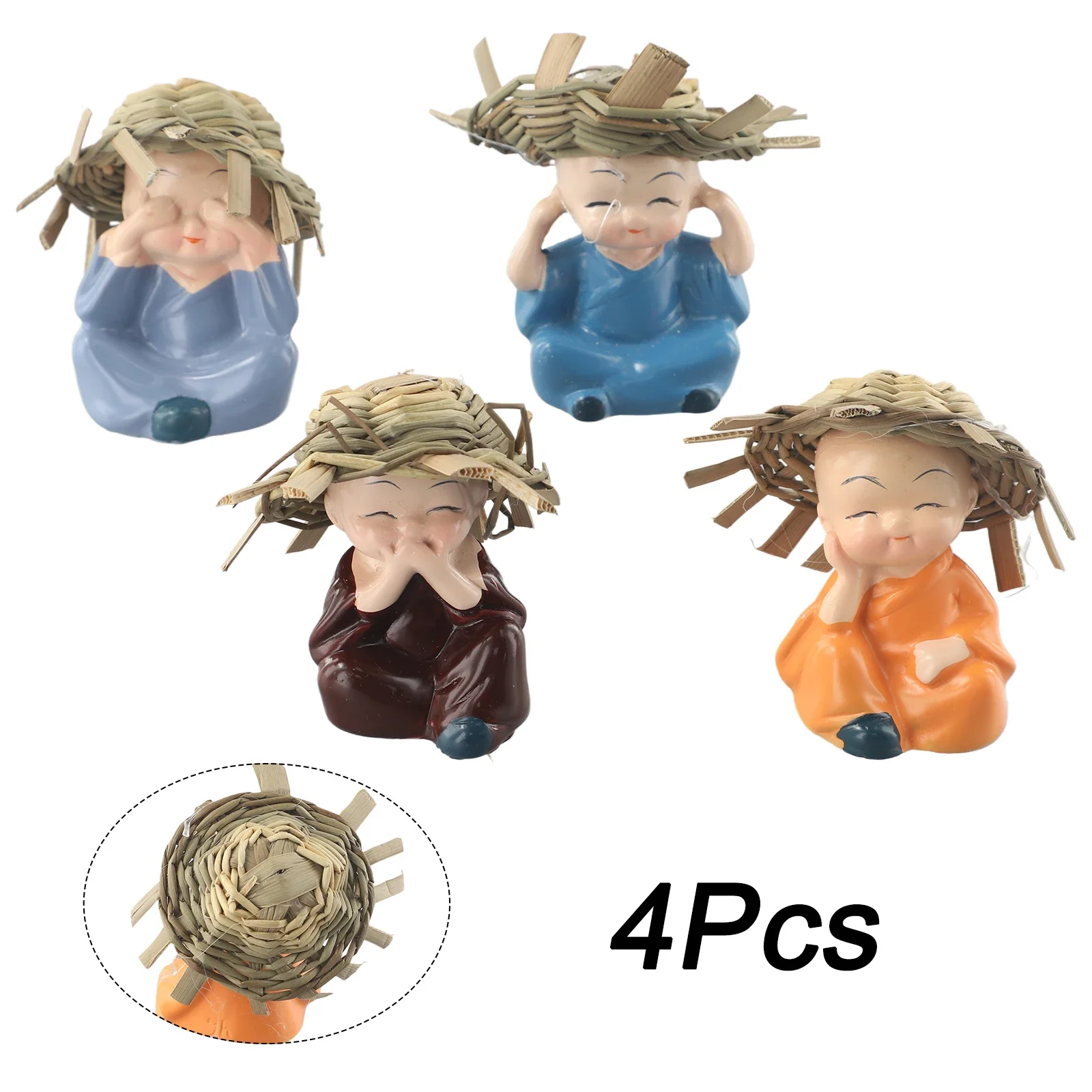 4 шт. милые скульптуры монахов кукла шаолин с соломенной шляпой статуя Будды из
