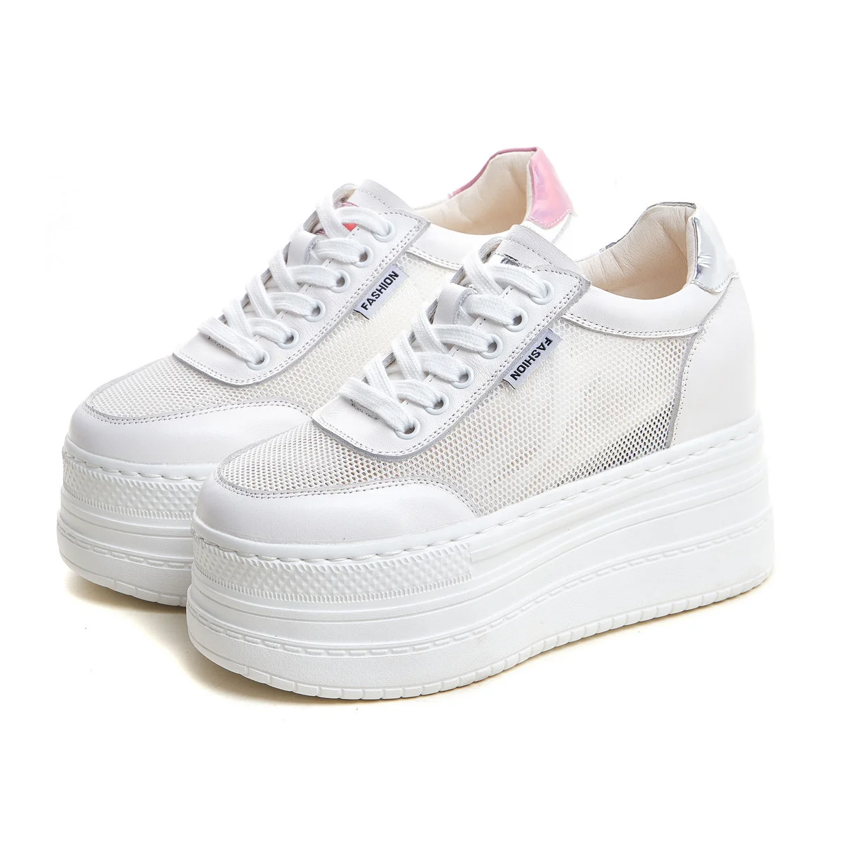 

Женские кроссовки из натуральной кожи, сетчатые, на танкетке 9 см, скрытый каблук, модная летняя обувь