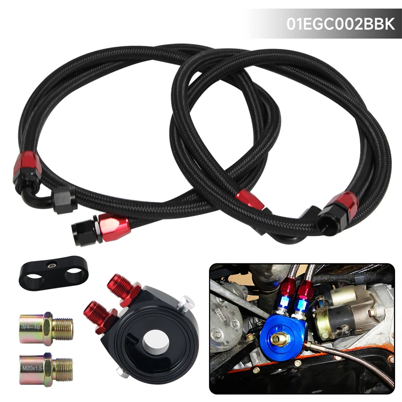 

AN8 1.4m 1.6m Nylon Braided or SS Braided Oil Line+ AN8 Oil Filter Sandwich Adapter w/ Hose Fittings Black / Blue