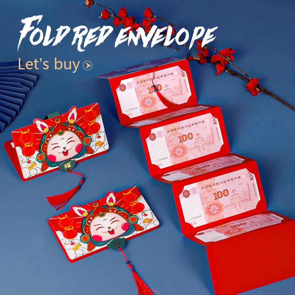 

Новинка 2023, складные красные конверты, милые китайские новогодние конверты с кроликами, красные пакеты со знаками Зодиака, красные конверты, праздничные товары для весны