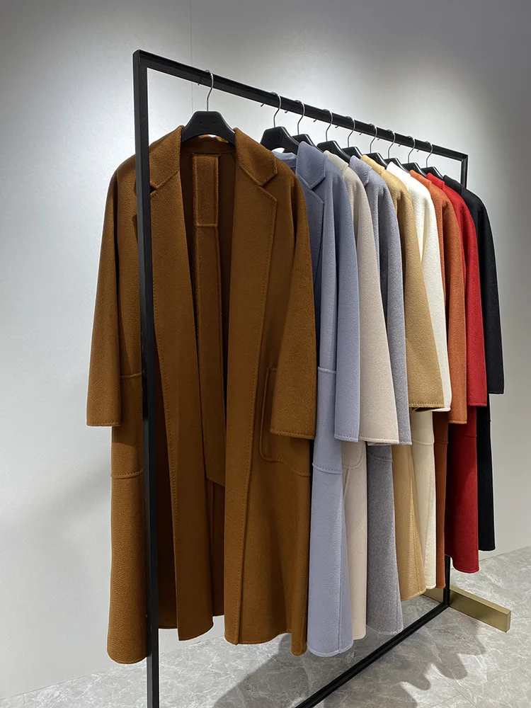 

100% кашемировое зимнее пальто для женщин, Кашемировое Двустороннее пальто карамельной расцветки, длинное пальто в стиле Хепберн