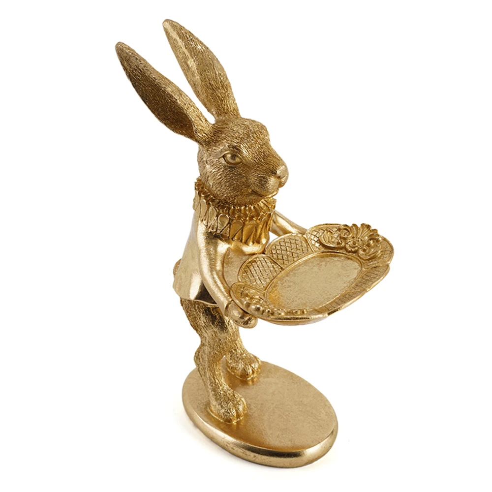 

Gold Rabbit Figure Mold Jewelry Tray Earring Storage Holder Living Room Decor Desktop Ornaments Resin Crafts Home Accessories