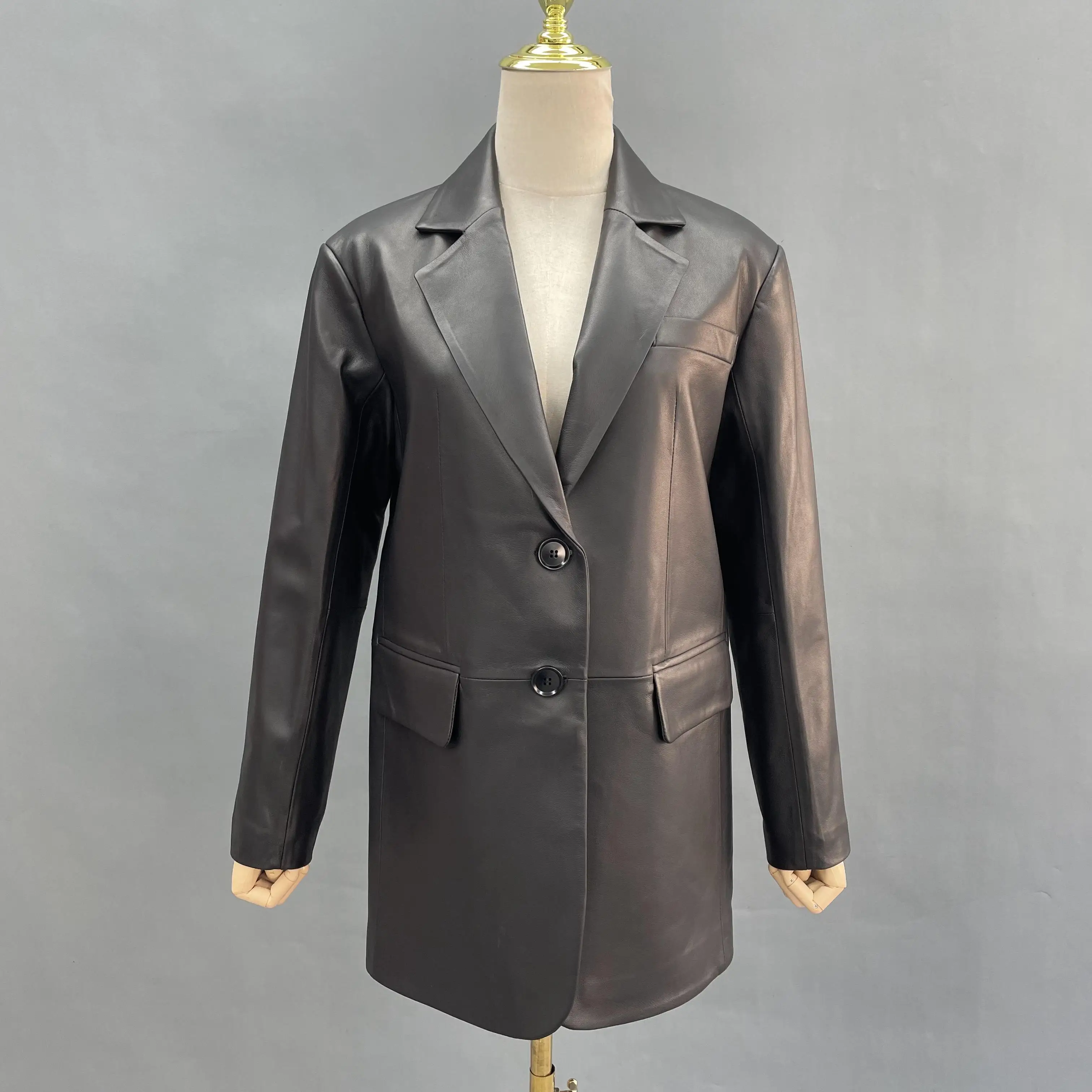 JANEFUR Genuine Leather Jacket Women 2023 Fashion Real Sheepskin Blazer Chocolate Office Lady Outerwear enlarge