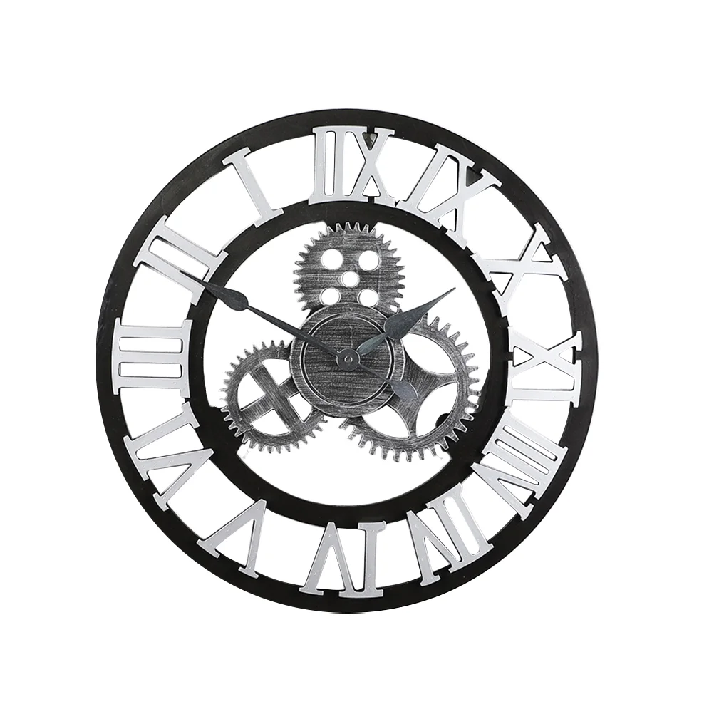 

Vintage Wall Decorative Clock Wooden Wall Clock Art Decor Gear Wall Clock for Home Office (Without Battery, Silver, 50cm)