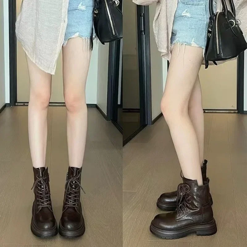 Женские зимние ботильоны на высоком каблуке кожаная обувь платформе