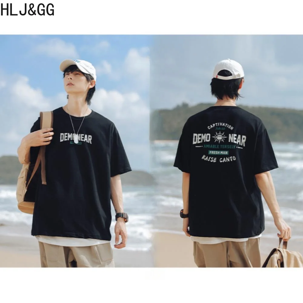 

HLJ&GG Summer Letter Printing Short Sleeve T-shirts for Man's Casual Loose Round Neck Tops Harajuku Streetwear Couples T shirt