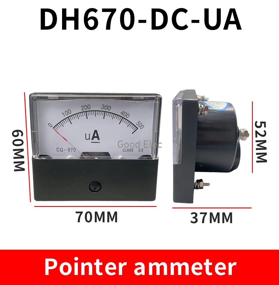 DH-670 DC uA Аналоговый микроамперметр Панель Амперметр Измеритель тока Тестер 50uA 100uA