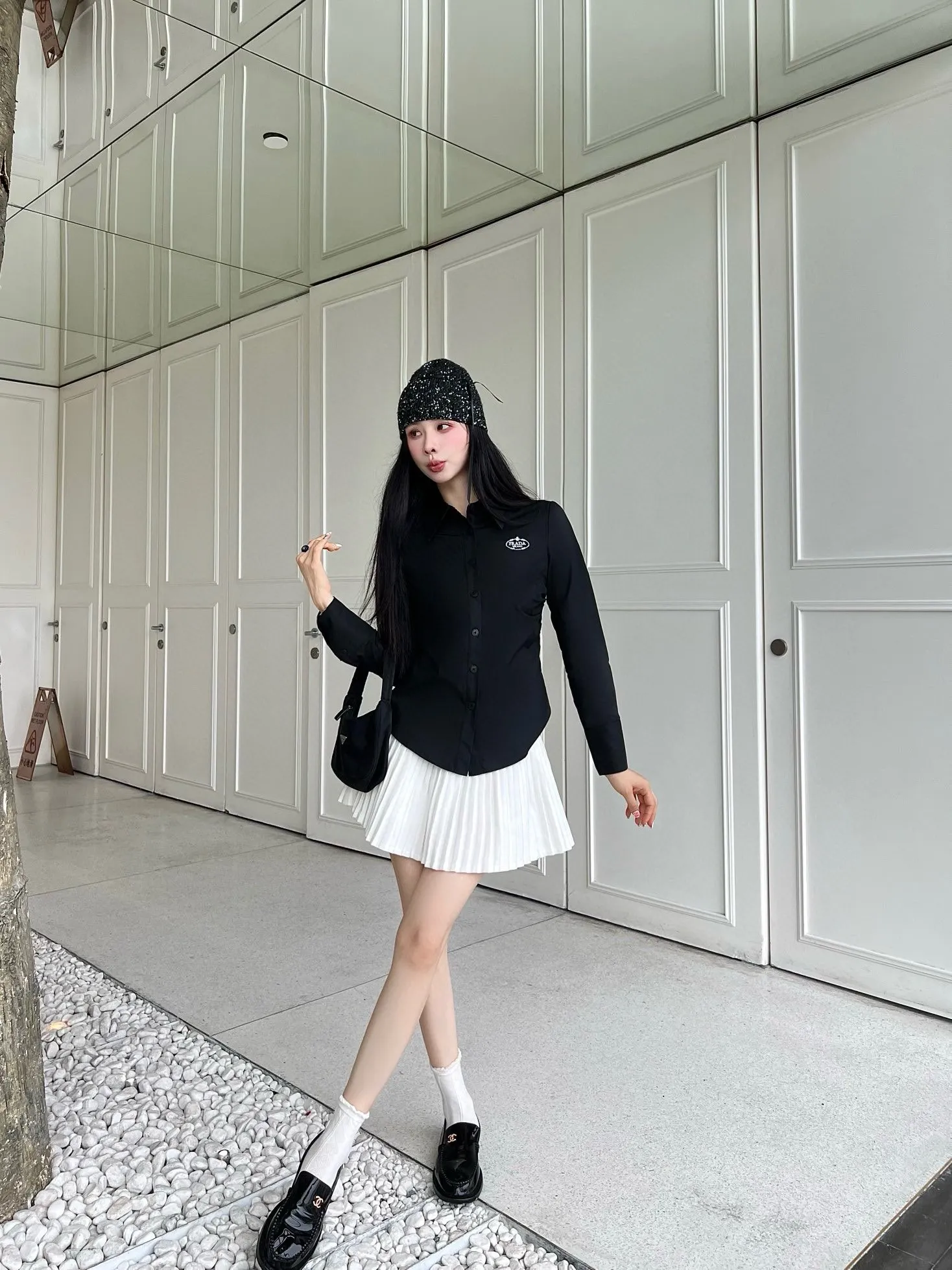 Женская рубашка Prada с модные универсальная повседневная длинным рукавом для всех