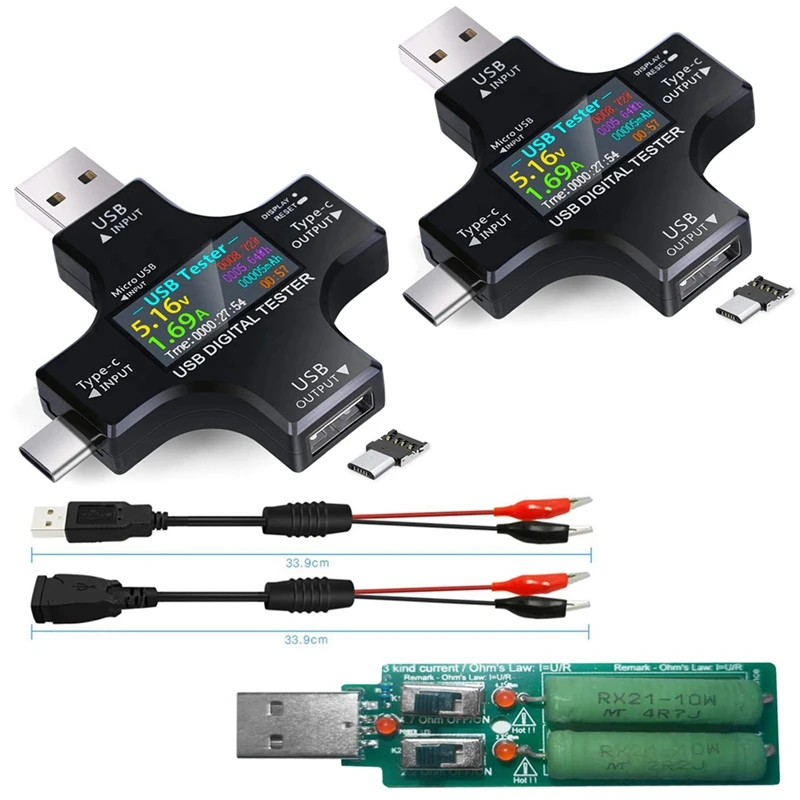 

Новый USB-тестер, 2 в 1, USB-тестер типа C с зажимом и регулируемой нагрузкой 3 А, цифровой мультиметр IPS с цветным экраном