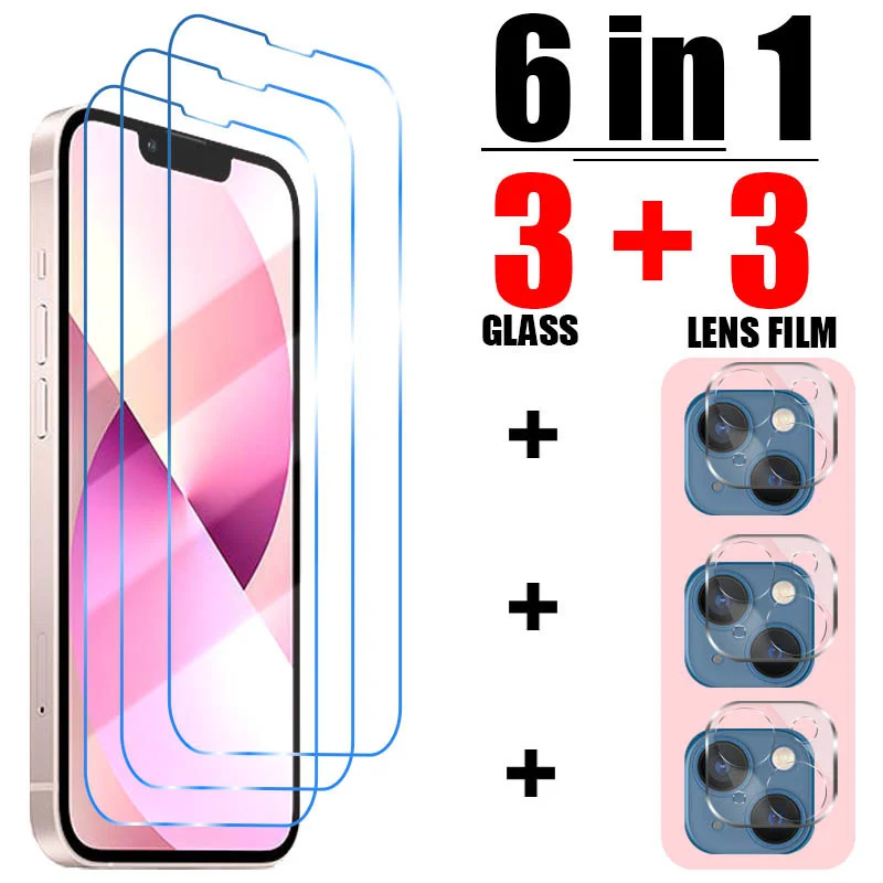 

6in1 Tempered Glass for iPhone 11 12 13 Pro XR X XS Max Camera Screen Protector for iPhone 12 Pro Max Mini 7 8 6 6S Plus Glass
