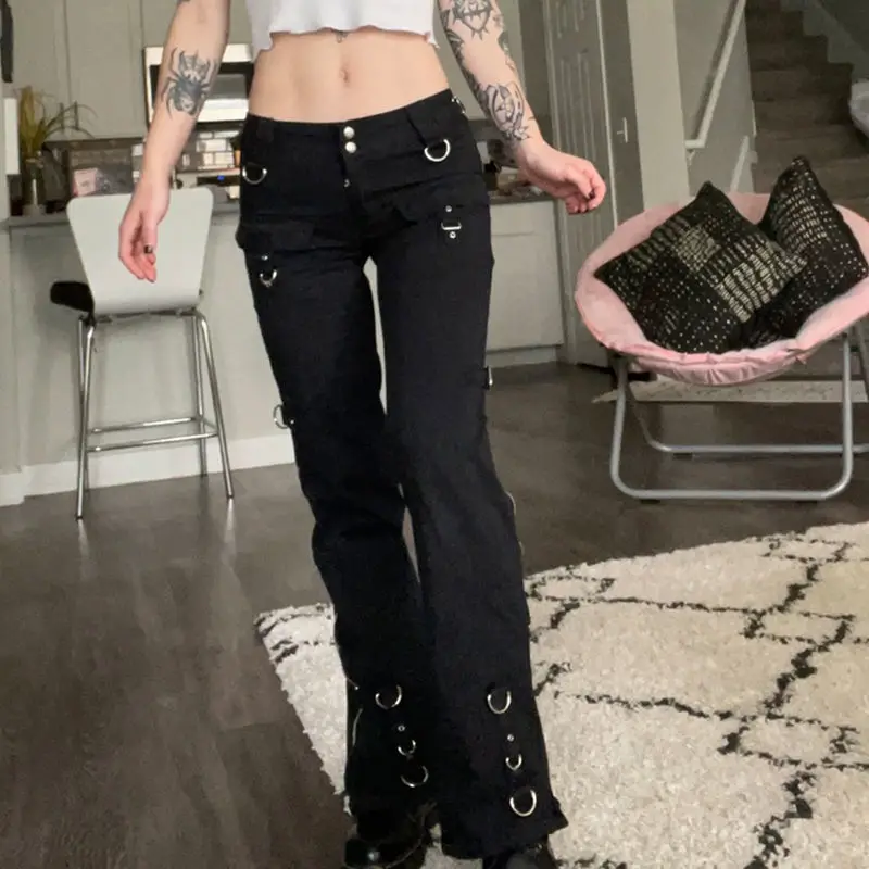 

design feeling zipper metal buckles sexy low-rise jeans spice character street snap bootleg height pants