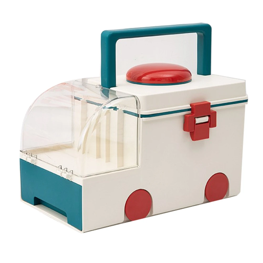 

Creative Storage Box Cute Large-Capacity Medicine Box Household Medicine Box Office Desktop Organizer Green and White