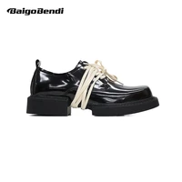 shining black trendy man special design modern oxfords young mens thick soled casual shoes obvious