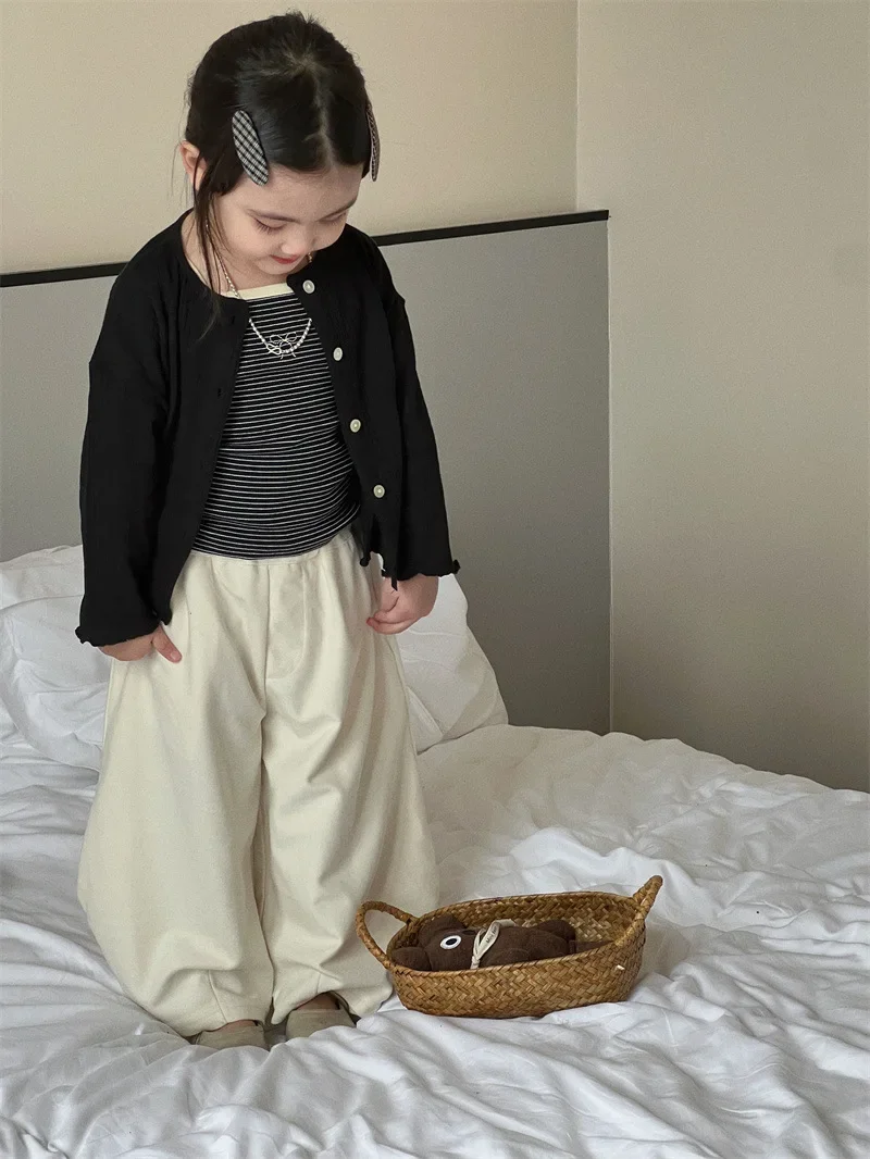 Костюм для девочек Новинка осени 2024 детская одежда Женское пальто полосатые