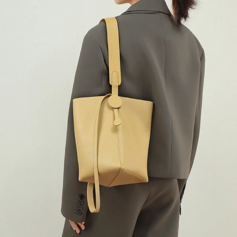 

Split leather Women bag high sense fashion shoulder bag t crossbody bucket bag large capacity leather ote bags 01-GN-stssdl