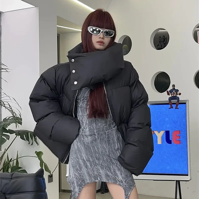 Зимняя женская куртка-пуховик с большим отложным воротником свободные толстые