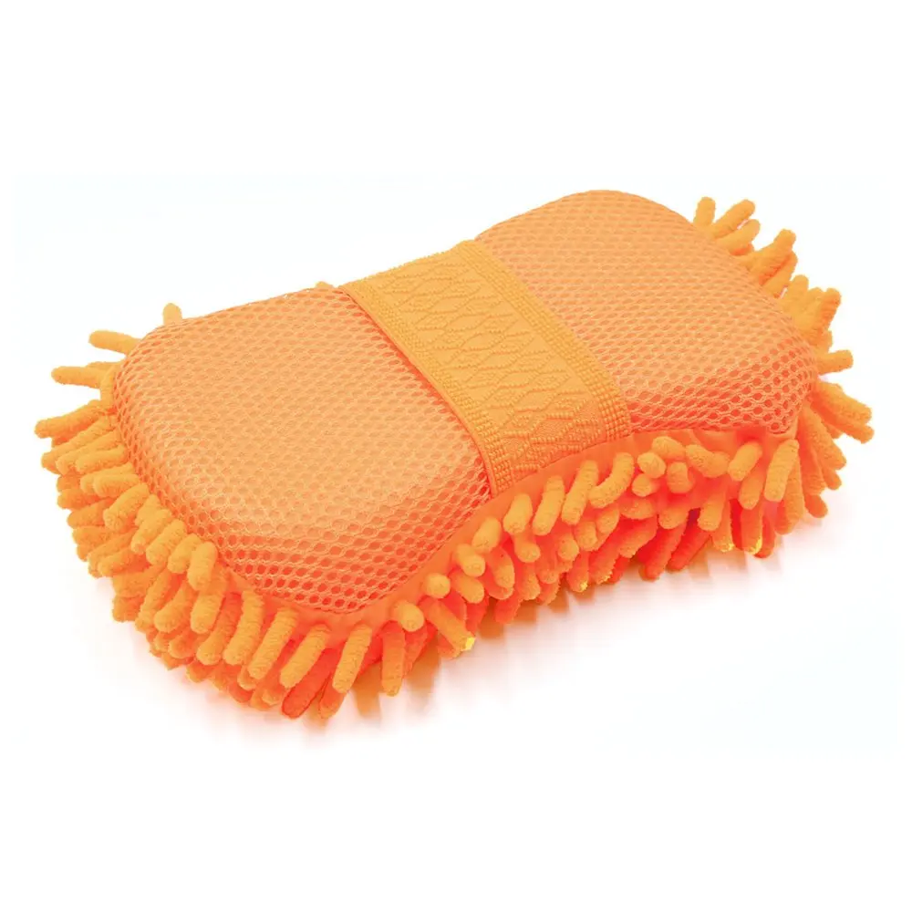 Durable Practical Microfiber Chenille Car Wash Sponge w Elastic Hand Strap Orange
