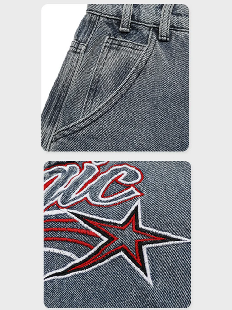 Four Seasons Trend Men's Washed Distressed Embroidered Straight Casual Pants Y2k Men Jeans Fashion Streetwear Ins Hot Sale JEANS