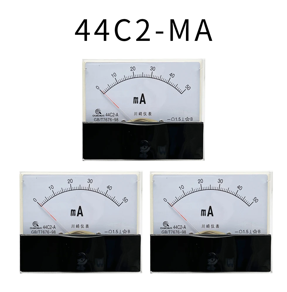 

44C2-mA 1mA 2mA 3mA 5mA 10mA 15mA 20mA 30mA 50mA 100mA Class 1.5 Accuracy DC 0-5A Analog Panel Meter Ammeter Amperemeter