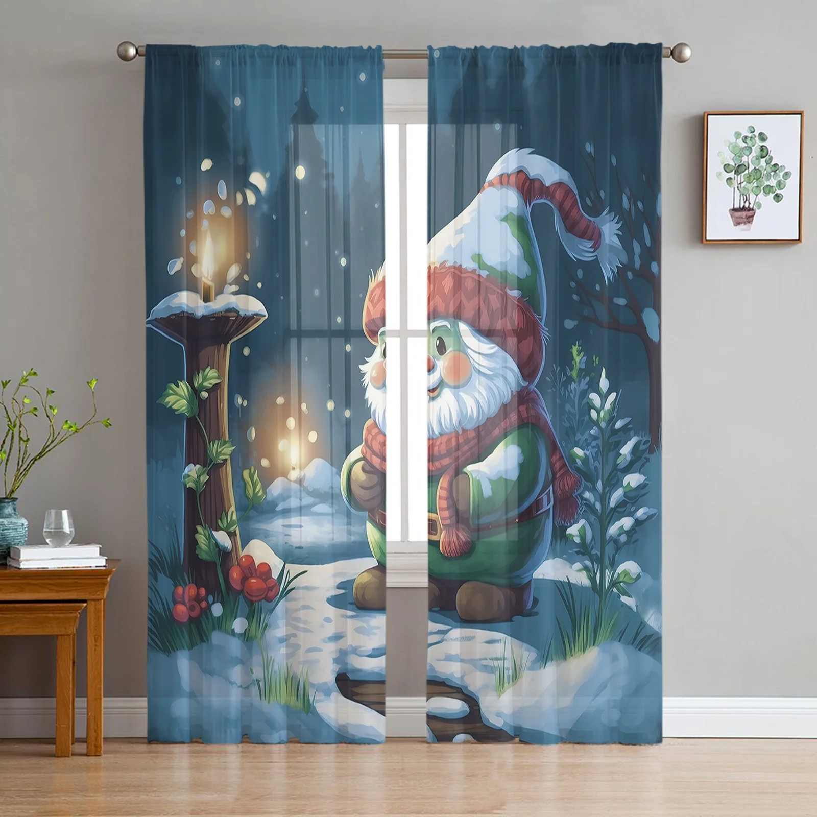 

Рождественские занавески с Подсвечниками, шторы из тюля для гостиной, спальни, кухни, домашний декор, драпировки на окна