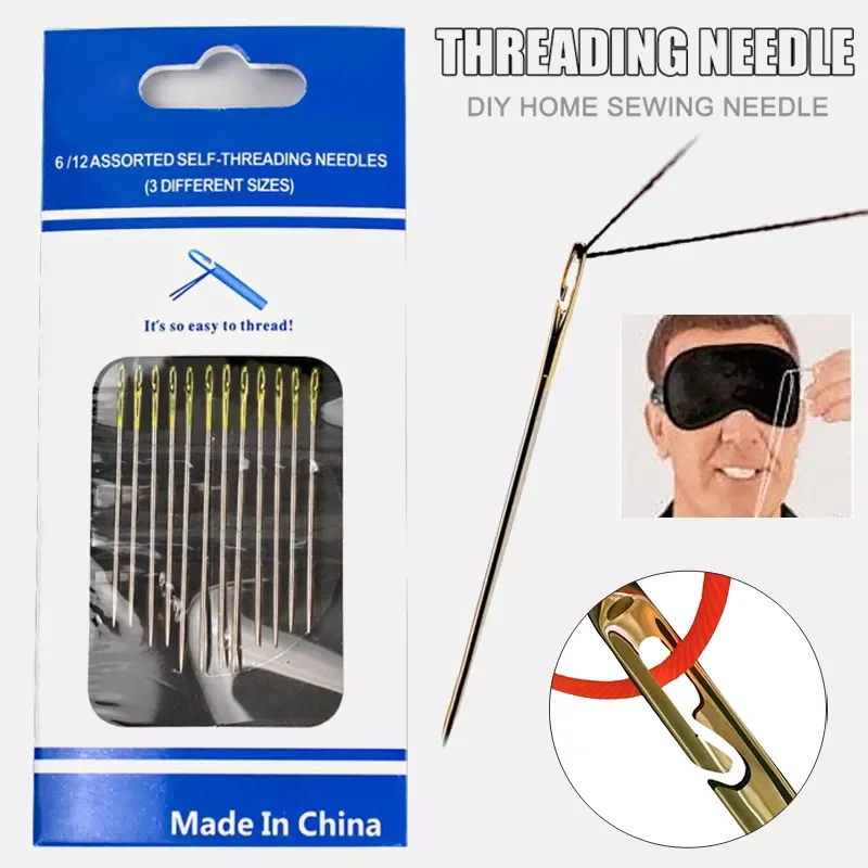 

12Pcs/set Stainless Steel Sewing Needles Needle-side Hole Blind Needle Threading Hand Household Sewing Elderly Embroidery Needle
