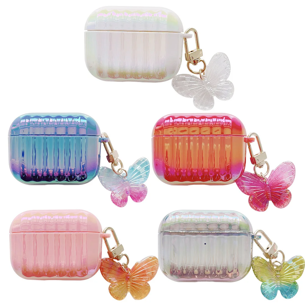 

3D Cute Butterfly Funda for Airpods Pro Case Soft Clear Earphone Accessorie Cover Case Pendant Pearl Chain Protective Case